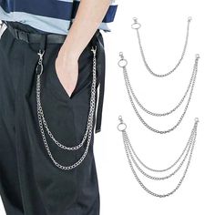 1/2/3 Layers Belt Chain for Jeans Wallet Pants Silver Pocket Chain Hip Hop Rock | eBay Chain For Jeans, Chain Outfit, Chain Jeans, Chain Pants, Jeans Chain, Pants Chain, Silver Wallet, Leather Zipper Pouch, Pocket Chain