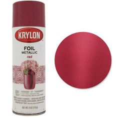 krylon metallic red paint can with pink flowers in the bottom and side, on a white background