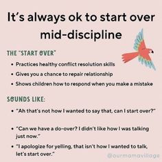 a pink poster with the words it's always ok to start over mid -discipine