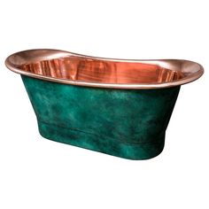 a copper and green bathtub on a white background