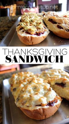 thanksgiving desserts with the words thanksgiving sandwich on top and an image of some pies