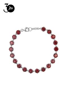 17.44ctw Round Vermelho Garnet(TM) Rhodium Over Sterling Silver Bracelet. Measures Approximately 0.28"W. With Lobster Claw Clasp. Sterling Silver Bracelet, Red Garnet, Lobster Claw, Sterling Silver Bracelets, Garnet, Silver Bracelet, Bracelet, Sterling Silver, Silver