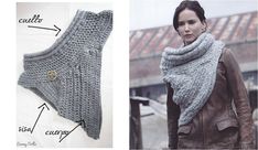 an image of a woman wearing a knitted cowl scarf with instructions to crochet it