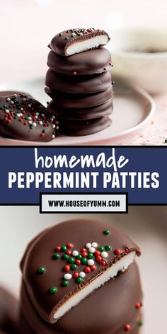 homemade peppermint patties with chocolate frosting and sprinkles on top