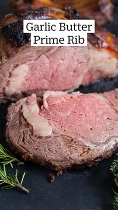 sliced corned beef with garlic herb compound butter and parsley on the side for garnish