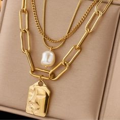 Questions? Leave A Comment Below! Diy Jewelry Set, Chunky Gold Necklaces, Layered Chain Necklace, Chunky Chain Necklaces, Stacked Necklaces, Necklace Brands, Layered Necklace, Fashion Accessories Jewelry, Stainless Steel Necklace