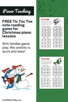 the christmas piano lesson is shown with two snowmen