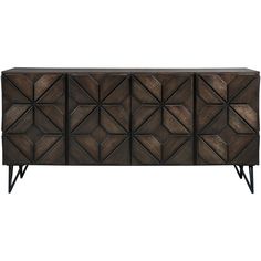 the sideboard is made out of wood and has geometric designs on it, as well as metal legs