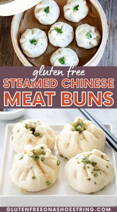 steamed chinese meat buns with text overlay