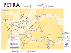 a map showing the location of petra and its surrounding areas, with several locations marked in blue