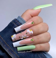 Green Acrylic Nails, Spring Acrylic Nails, Long Acrylic Nails Coffin, Long Square Acrylic Nails, Bling Acrylic Nails, Acrylic Nails Coffin Short, Square Acrylic Nails, Nail Art Ideas, Fire Nails