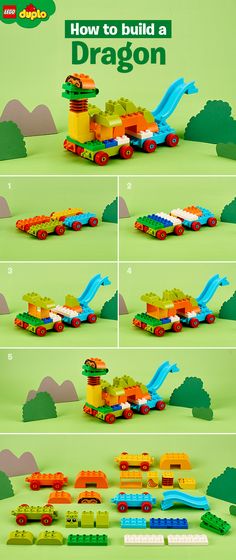 the instructions for how to build a lego dragon truck and train set from playmobil