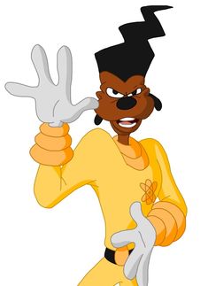 an animated cartoon character with black hair and yellow shirt holding up two fingers in the air