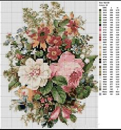 a cross stitch pattern with flowers and leaves on the bottom half of it, as well as numbers