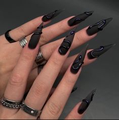 Ongles Goth, Fake Nails Long, Long Stiletto Nails, Long Stiletto, Gothic Nails, Gel Set, Fake Nails With Glue, Almond Nail