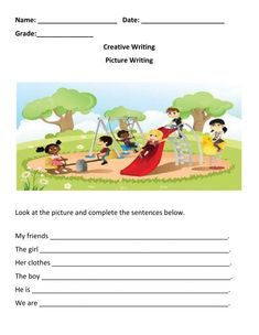 Creative Writing Worksheets For Class 3 Picture Writing For Grade 1, Easy Picture Description For Kids, Picture Composition For Kids, Picture Description Worksheets, Creative Writing Pictures, Picture Story Writing