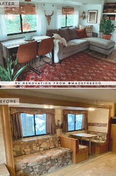 before and after photos of a living room remodel