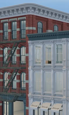 an artist's rendering of a building with fire escapes and stairs on the second floor