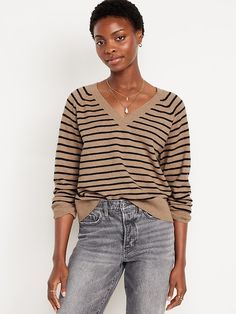 SoSoft Loose V-Neck Sweater | Old Navy Best Sweaters, Textured Knit Sweater, Uniform Pants, Fall Fit, Sweater Brown, Womens Sweater, Navy Sweaters, Old Navy Women, Brown Sweater