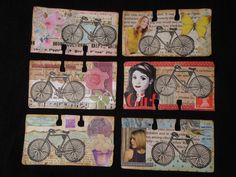 four tags with pictures of bicycles on them