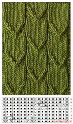 the knitting pattern is shown in green, and it has two rows of leaves on each side