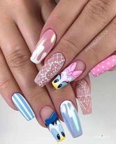 Uñas Nail Art, Cartoon Nail Designs, Nail Drawing, Pink Gel