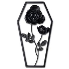 a metal rose with leaves is shown in the shape of a hexagonal frame