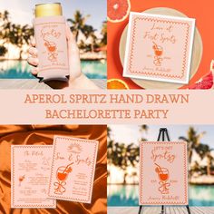 Love At First Spritz Hand Drawn Bachelorette Invitation