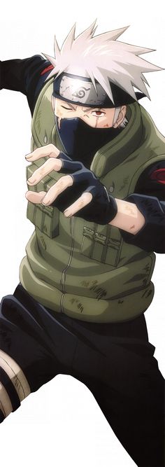 an anime character with white hair and black pants, holding his arms out in front of him