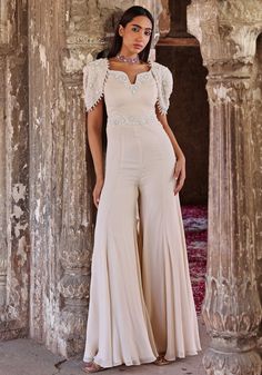 Ivory Jumpsuit Seema Thukral - Fabilicious Fashion Jumpsuit Indian Outfit, Indian Jumpsuit Wedding, Jumpsuit Outfit Wedding Indian, Indian Jumpsuit Outfit, Western Jumpsuit Outfit, Trendy Indian Outfits, Jumpsuit Outfit Wedding, Indo Western Outfits For Women