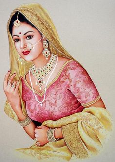 Indian Drawing, Rajasthani Art, Female Art Painting, Eastern Art, Indian Dress