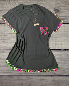 Beautiful Bright T-shirt embellishedished with African Ankara fabric with front pocket design Summer Graphic Tee With Pockets, Relaxed Fit T-shirt With Side Pockets, Front Pocket Design, African Ankara, Ankara Fabric, Pocket Design, Ankara, Black Tee, Womens Clothing Tops