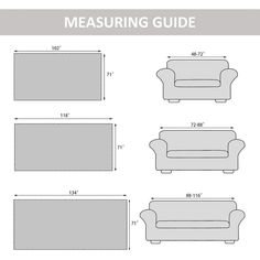 the measurements for a sofa and loveseat are shown in three different sizes, including one