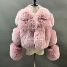 Worn Once Fits S - L What You See Is What You Get Brand New Everything Must Go No Filter On Photos 100% Real Real Fox Fur Coat, Luxury Pink Long Sleeve Outerwear, Luxury Long Sleeve Pink Outerwear, Luxury Pink Winter Outerwear, Luxury Pink Outerwear For Winter, Luxury Pink Outerwear For Fall, Kawaii Sweaters, Pink Carhartt, Vintage Varsity Jacket