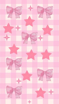 pink bows and stars on a checkered background