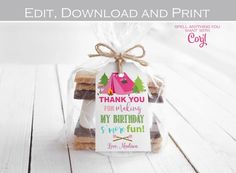 thank you for making my birthday s'more fun with free printable tags and labels