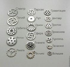 several different types of gears and wheels on a white surface with russian words in the background