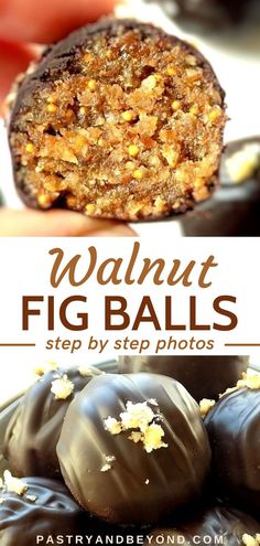 Collage that shows fig balls with text overlay. Fig Energy Balls, Fig Balls, Fig Appetizer, Fig Cookies, Walnut Recipes