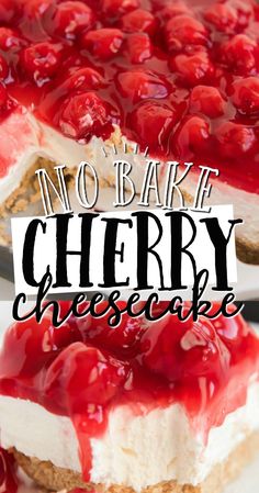 no bake cherry cheesecake with text overlay