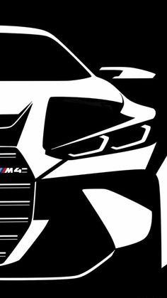 the front end of a sports car painted in black and white with an abstract design