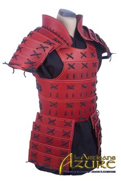 a red leather armor with black straps and bows on the chest, made to look like it