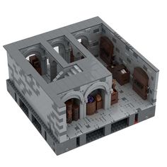 a lego model of a kitchen and living room in an old style house with fireplaces