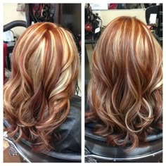 Copper And Blonde Curly Hair, Medium Length Red Hair With Blonde Highlights, Dark Red And Blonde Hair Color, Blonde And Red Hair Color Ideas, Blonde Hair With Red Lowlights, Blonde Hair With Copper Lowlights, Red And Blonde Hair, Hair Y2k, Balayage Hair Copper