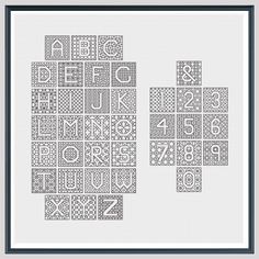 a cross stitch pattern with the letters and numbers on it, as well as an image of