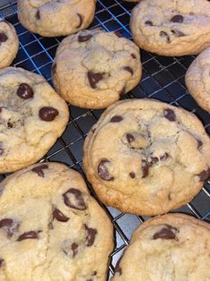 chocolate chip cookies cooling on a wire rack