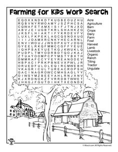 the farm word search is shown in black and white