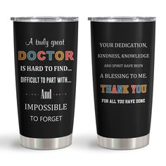 two black tumblers with the words doctor and thank you for all you have done