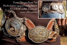 Killer belt to show off ALL your buckles. From Re-Ride Stories. Cowgirl Essentials, Country Dancing, Concho Belts, Hip Belts, Cowgirl Vintage, Cowgirl Clothing, Cowgirl Belts, Brindle Cowhide, Western Artwork