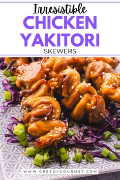 A plate of grilled chicken yakitori garnished with sesame seeds and green onions. Asian Chicken Breast Recipes, Chicken Skewers Grilled, Chicken Yakitori Recipe, Marinated Chicken Skewers, Yakitori Recipe, Yakitori Skewers, Appetizers For A Crowd, Asian Inspired Dishes