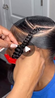 Hairstyles For Small Heads Black Women, Sleek Butterfly Braid Ponytail, Slick Down Ponytail Weave, Braided Ponytail Ideas For Black Women, Two Ponytails With Braids Natural Hair, Ponytail Hairstyles Braids Black, Natural Styles With Braiding Hair, Two Braids With Bangs Black Women, Braids On Pixie Hair Black Women